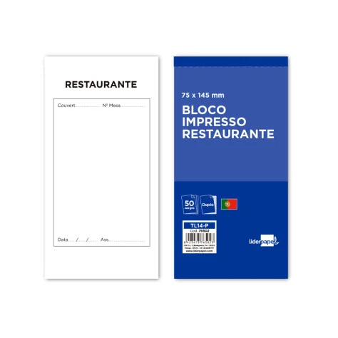 Bloco c/50 Folhas Restaurante 145x75mm Autocopiativo Bloco c/50 Folhas Restaurante 145x75mm Autocopiativo