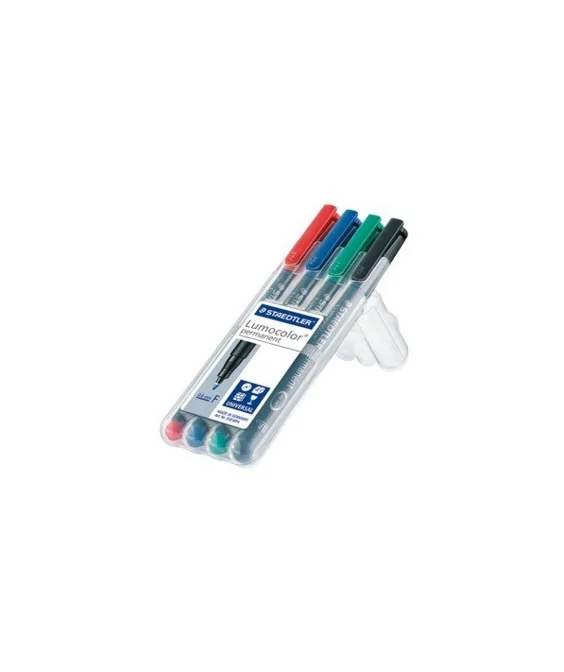 Estojo com 4 Marcadores Staedtler Lumocolor para Acetato Ponta Fina 318-WP4 Estojo com 4 Marcadores Staedtler Lumocolor para Acetato Ponta Fina 318-WP4