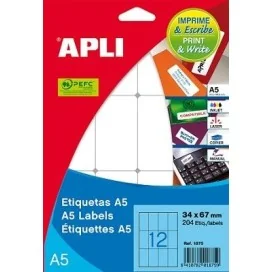 85126001861 - Etiquetas Adesivas Brancas APLI A5 1861 12x30mm 990 Etiq. 12fls