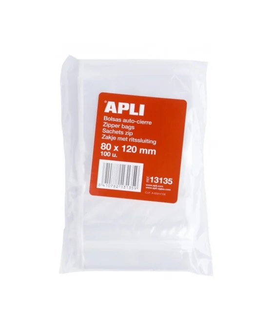 Pack 100 Bolsas com Fecho Apli 13135 80mm x 120mm Pack 100 Bolsas com Fecho Apli 13135 80mm x 120mm