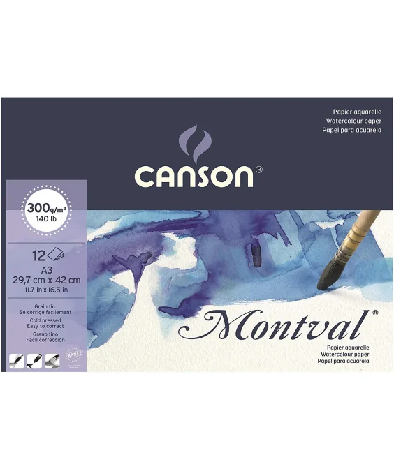 Bloco Papel Aguarela Canson Montval 12Fls. 300g A3 807320 Bloco Papel Aguarela Canson Montval 12Fls. 300g A3 807320