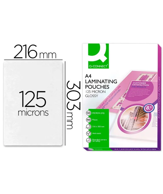 Bolsas de Plastificar Q-Connect A4 303x216mm 125 Microns Cx. 100 Unidades Bolsas de Plastificar Q-Connect A4 303x216mm 125 Microns Cx. 100 Unidades