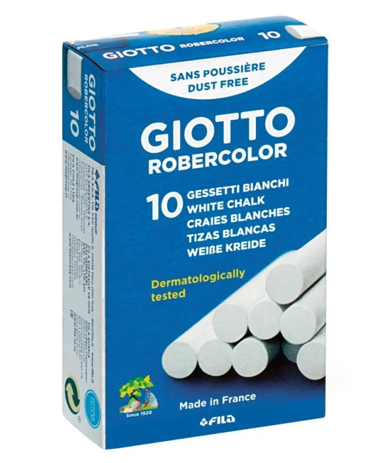 Caixa c/10 Paus de Giz Giotto Robercolor Branco 538700 Caixa c/10 Paus de Giz Giotto Robercolor Branco 538700